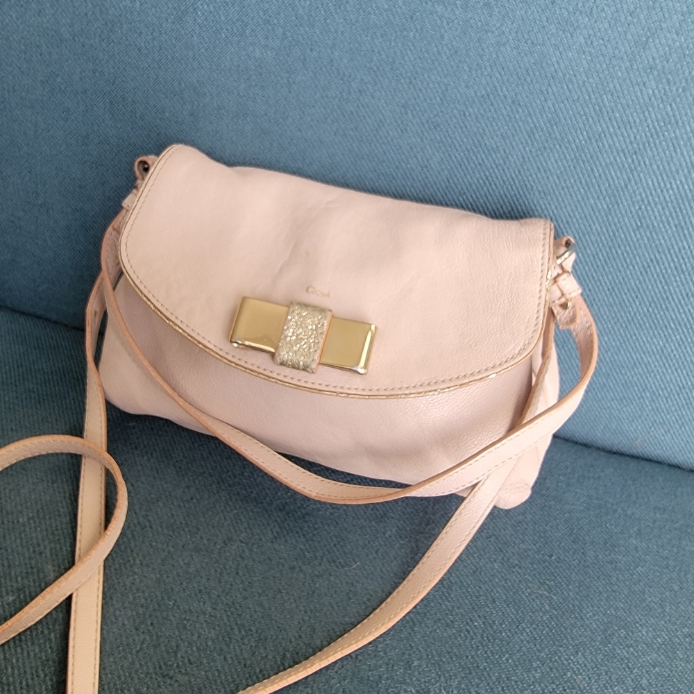 Chloé lily 2 way shoulder bag hand bag pink beige calfskin leather